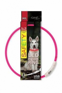 Obojek DOG FANTASY světelný USB růžový 65cm