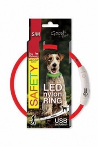 Obojek DOG FANTASY světelný USB červený 45cm 